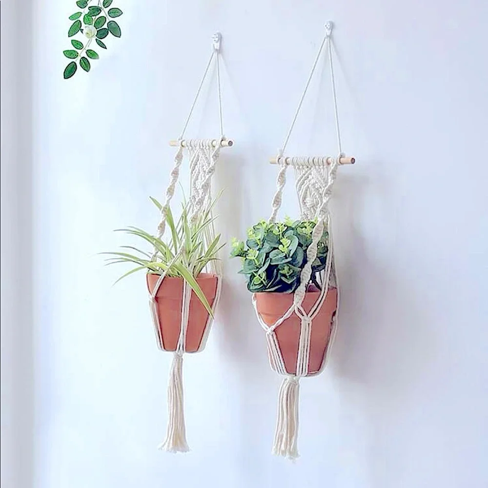 🪴🆕 2 Modern Home Decor Macramé bOhO Style Woven Fiber Artistry Plant Hanger🪴